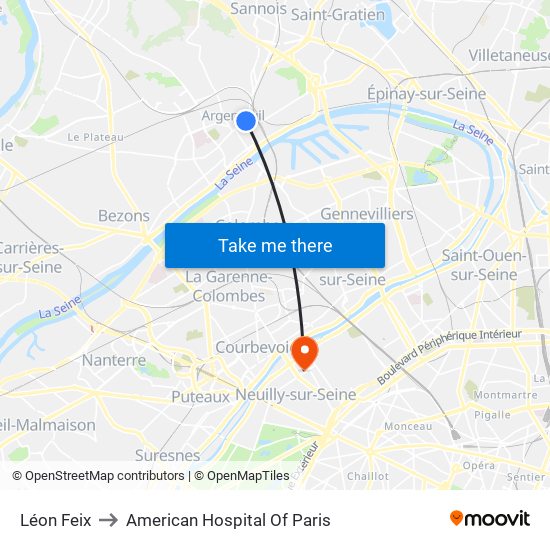 Léon Feix to American Hospital Of Paris map