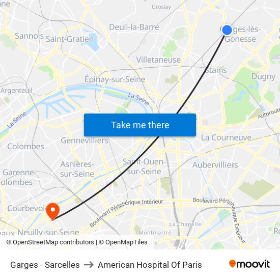 Garges - Sarcelles to American Hospital Of Paris map