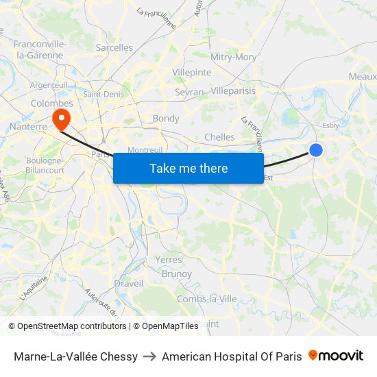 Marne-La-Vallée Chessy to American Hospital Of Paris map