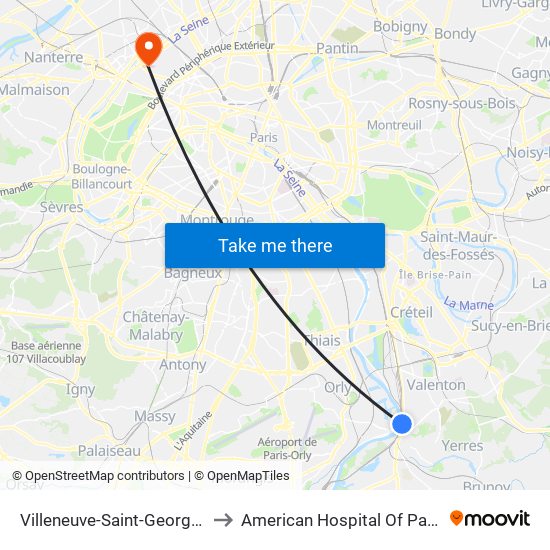 Villeneuve-Saint-Georges to American Hospital Of Paris map