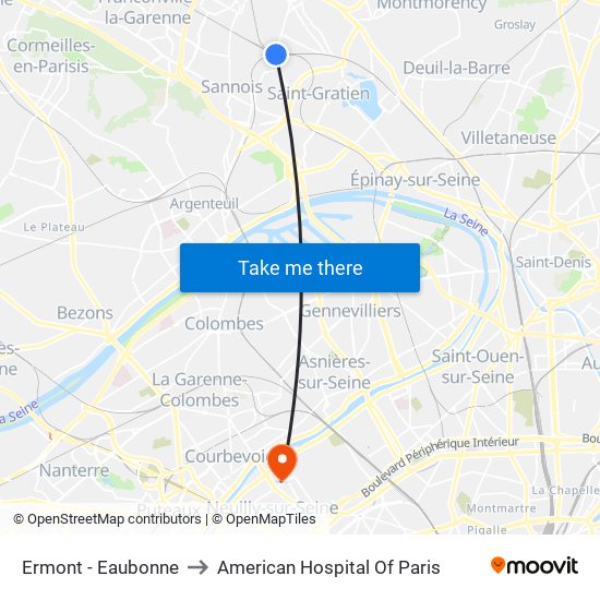 Ermont - Eaubonne to American Hospital Of Paris map