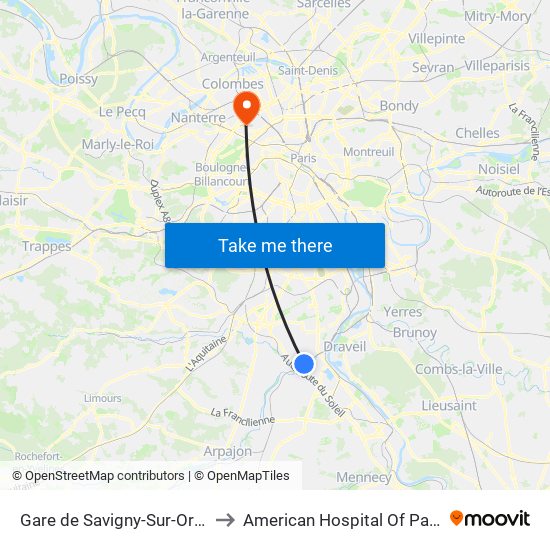 Gare de Savigny-Sur-Orge to American Hospital Of Paris map
