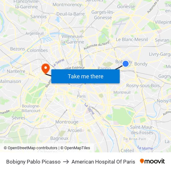 Bobigny Pablo Picasso to American Hospital Of Paris map