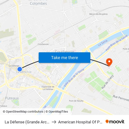 La Défense (Grande Arche) to American Hospital Of Paris map