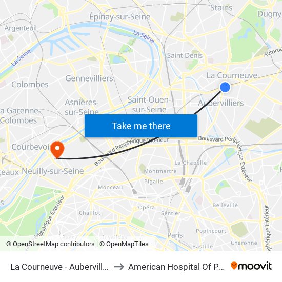 La Courneuve - Aubervilliers to American Hospital Of Paris map