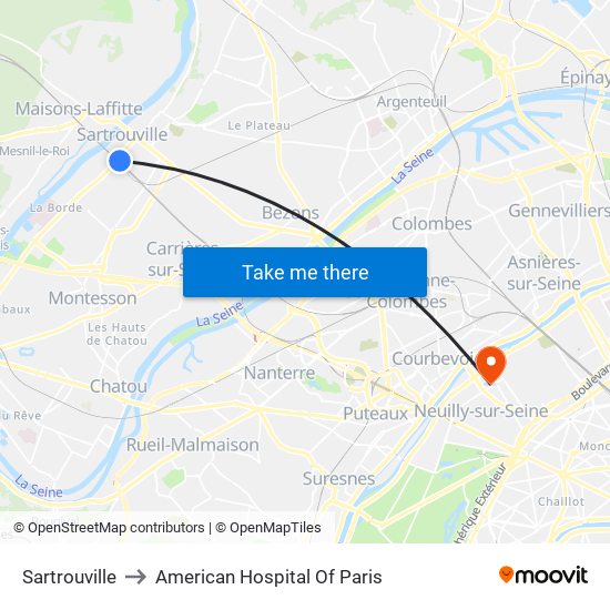 Sartrouville to American Hospital Of Paris map