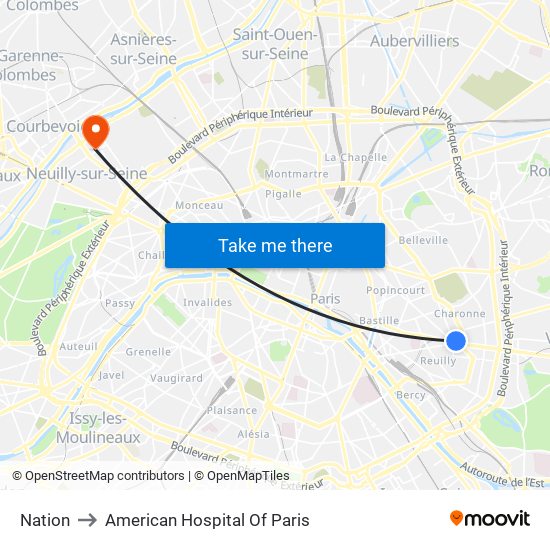 Nation to American Hospital Of Paris map