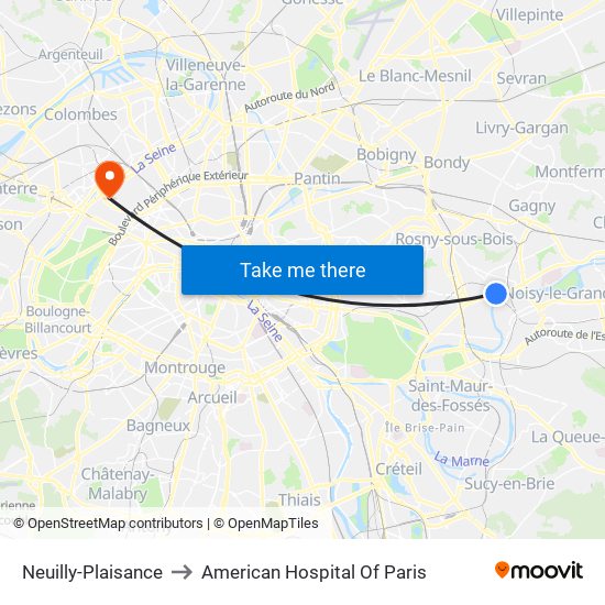 Neuilly-Plaisance to American Hospital Of Paris map
