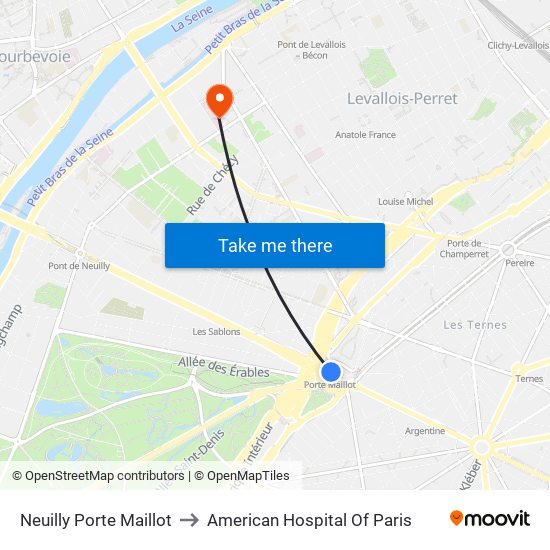 Neuilly Porte Maillot to American Hospital Of Paris map