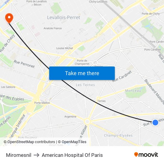 Miromesnil to American Hospital Of Paris map