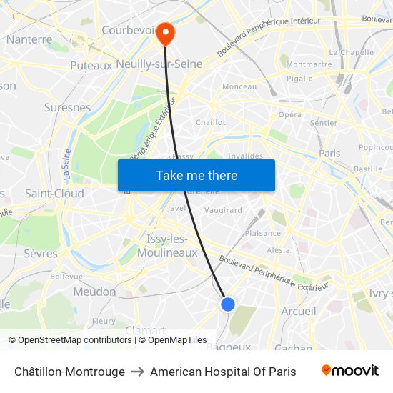 Châtillon-Montrouge to American Hospital Of Paris map