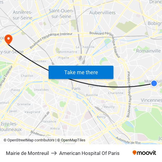 Mairie de Montreuil to American Hospital Of Paris map