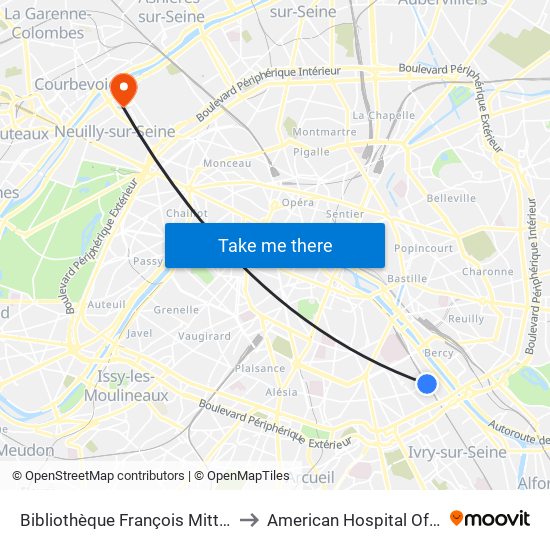 Bibliothèque François Mitterrand to American Hospital Of Paris map