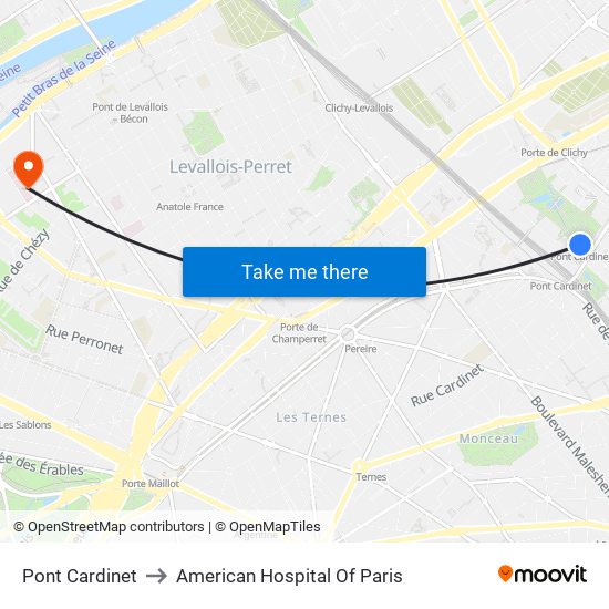 Pont Cardinet to American Hospital Of Paris map