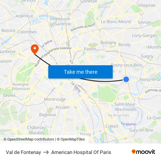 Val de Fontenay to American Hospital Of Paris map