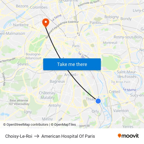 Choisy-Le-Roi to American Hospital Of Paris map