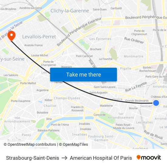 Strasbourg-Saint-Denis to American Hospital Of Paris map