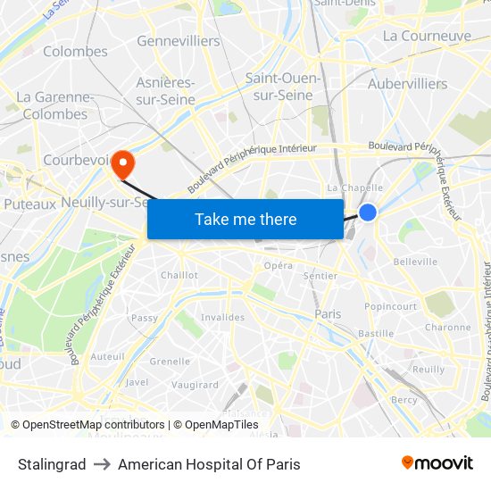Stalingrad to American Hospital Of Paris map