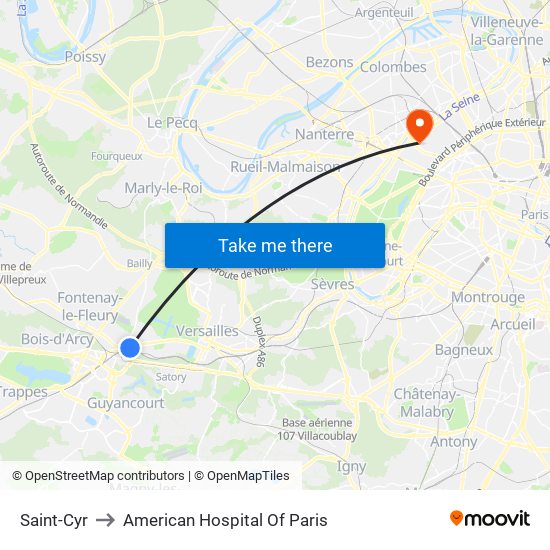 Saint-Cyr to American Hospital Of Paris map