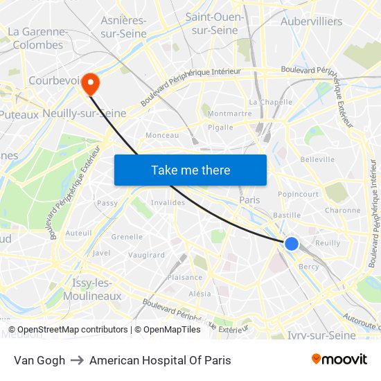 Van Gogh to American Hospital Of Paris map