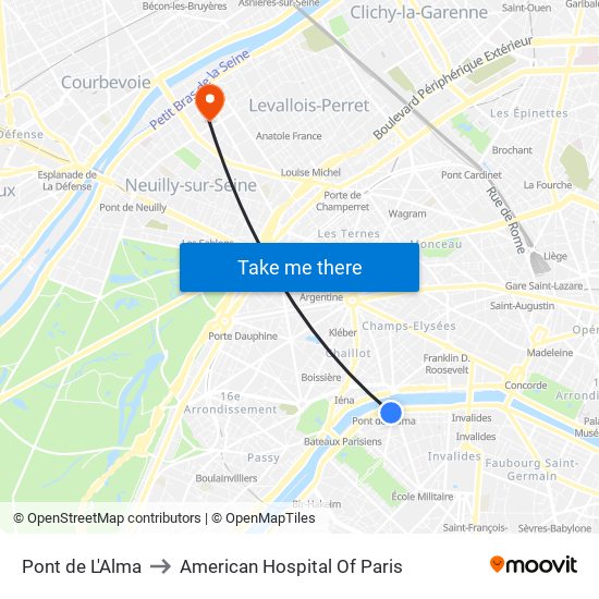 Pont de L'Alma to American Hospital Of Paris map