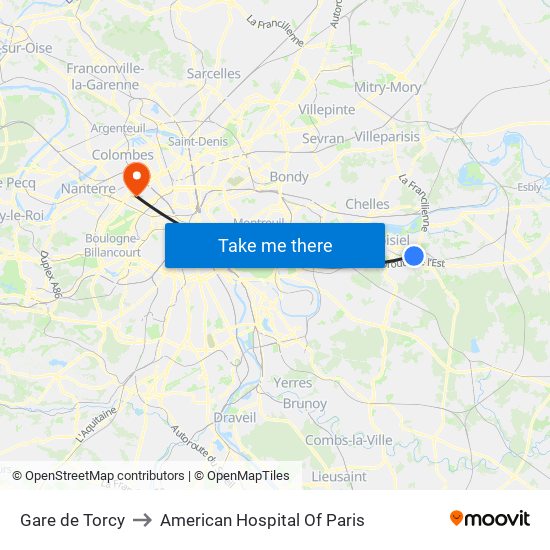 Gare de Torcy to American Hospital Of Paris map