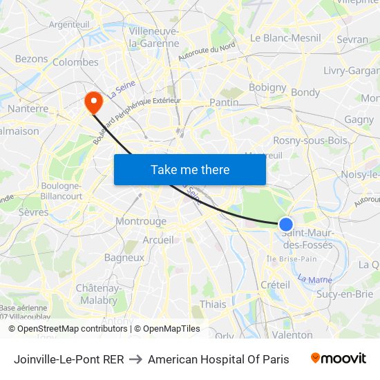 Joinville-Le-Pont RER to American Hospital Of Paris map