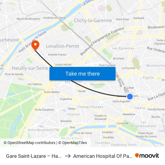 Gare Saint-Lazare – Havre to American Hospital Of Paris map