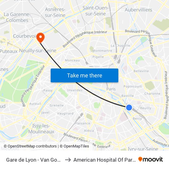 Gare de Lyon - Van Gogh to American Hospital Of Paris map