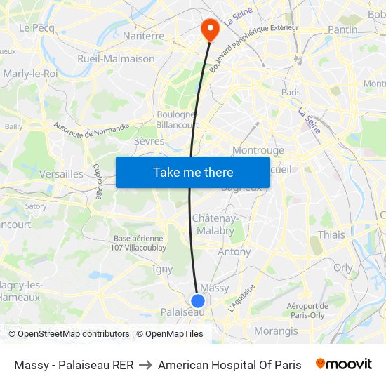 Massy - Palaiseau RER to American Hospital Of Paris map