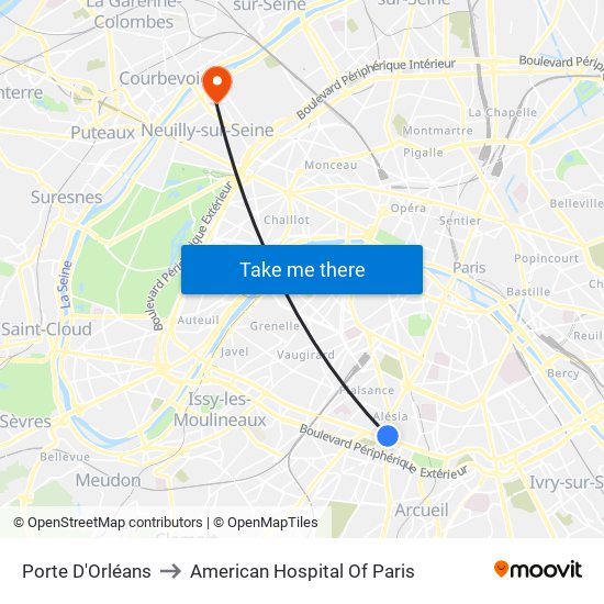 Porte D'Orléans to American Hospital Of Paris map
