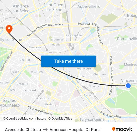 Avenue du Château to American Hospital Of Paris map