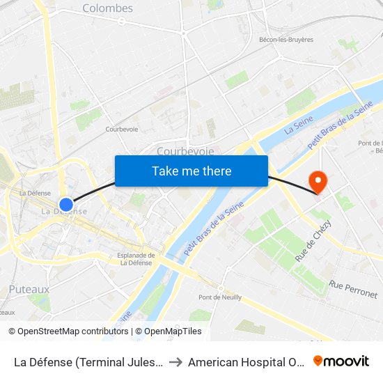 La Défense (Terminal Jules Verne) to American Hospital Of Paris map