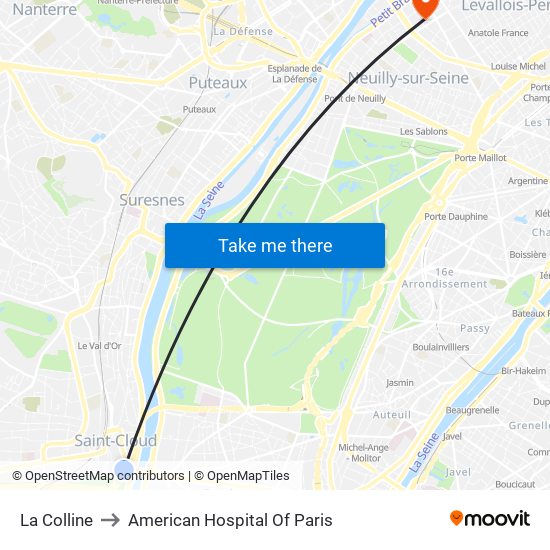 La Colline to American Hospital Of Paris map