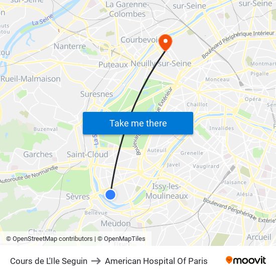 Cours de L'Ile Seguin to American Hospital Of Paris map