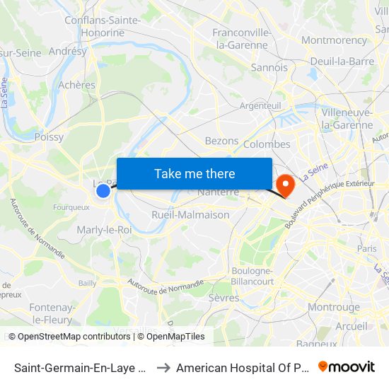 Saint-Germain-En-Laye RER to American Hospital Of Paris map
