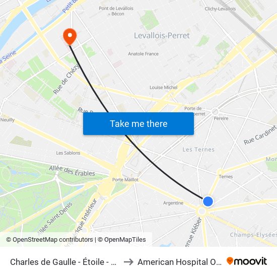 Charles de Gaulle - Étoile - Wagram to American Hospital Of Paris map