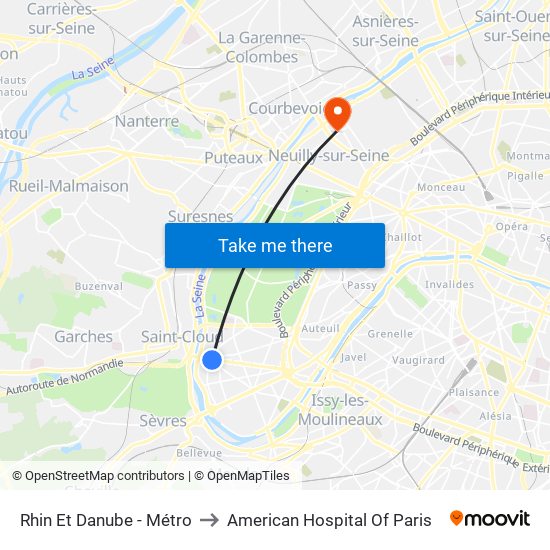 Rhin Et Danube - Métro to American Hospital Of Paris map