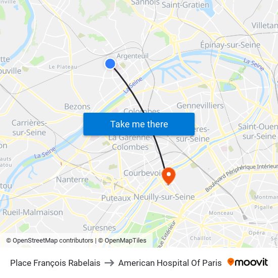 Place François Rabelais to American Hospital Of Paris map