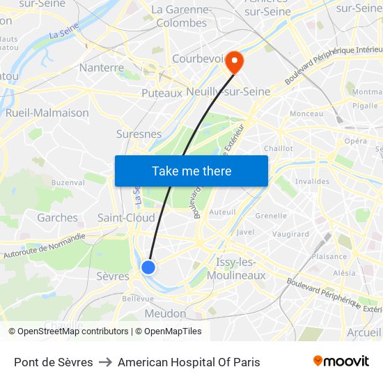 Pont de Sèvres to American Hospital Of Paris map