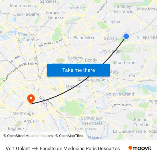 Vert Galant to Faculté de Médecine Paris Descartes map