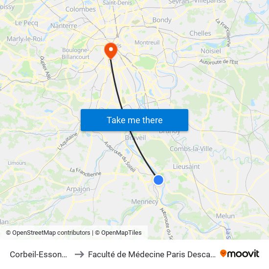 Corbeil-Essonnes to Faculté de Médecine Paris Descartes map