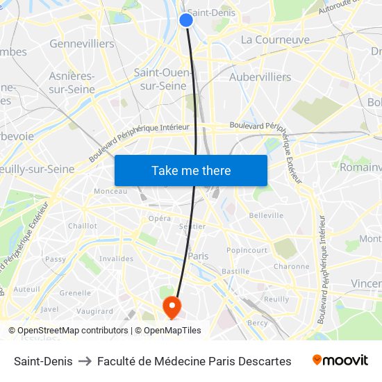 Saint-Denis to Faculté de Médecine Paris Descartes map