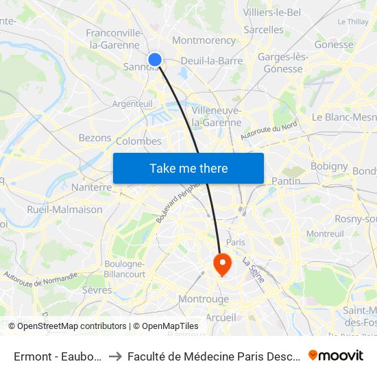 Ermont - Eaubonne to Faculté de Médecine Paris Descartes map