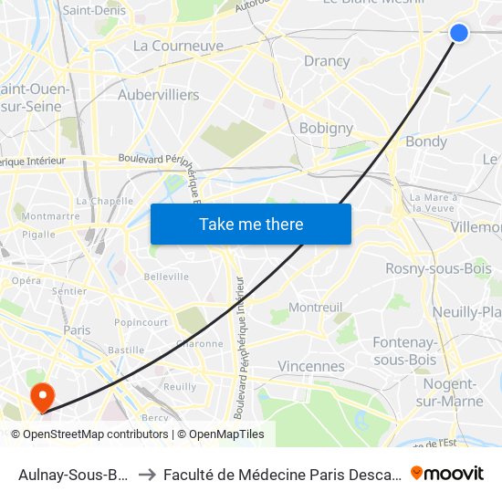 Aulnay-Sous-Bois to Faculté de Médecine Paris Descartes map