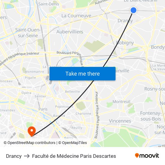 Drancy to Faculté de Médecine Paris Descartes map