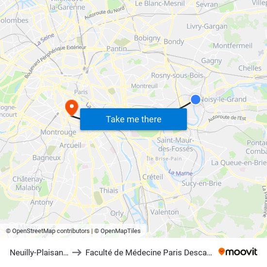 Neuilly-Plaisance to Faculté de Médecine Paris Descartes map
