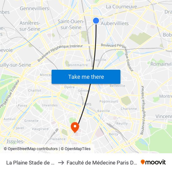 La Plaine Stade de France to Faculté de Médecine Paris Descartes map