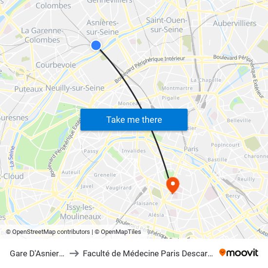 Gare D'Asnieres to Faculté de Médecine Paris Descartes map