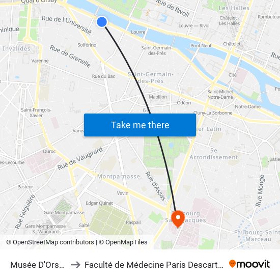 Musée D'Orsay to Faculté de Médecine Paris Descartes map